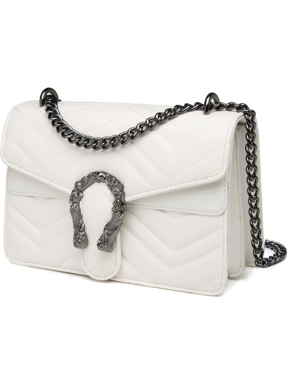Women's Matte White Oblong Crossbody Satchel Clutch Leather Chain Evening Purses